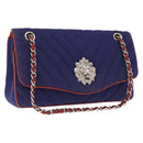 CHANEL V stitch Chain Shoulder Bag Cotton Jersey Navy Silver CC Auth 211675M-1