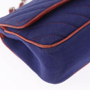 CHANEL V stitch Chain Shoulder Bag Cotton Jersey Navy Silver CC Auth 211675M-11