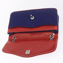 CHANEL V stitch Chain Shoulder Bag Cotton Jersey Navy Silver CC Auth 211675M-16