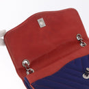 CHANEL V stitch Chain Shoulder Bag Cotton Jersey Navy Silver CC Auth 211675M-17