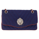 CHANEL V stitch Chain Shoulder Bag Cotton Jersey Navy Silver CC Auth 211675M-2