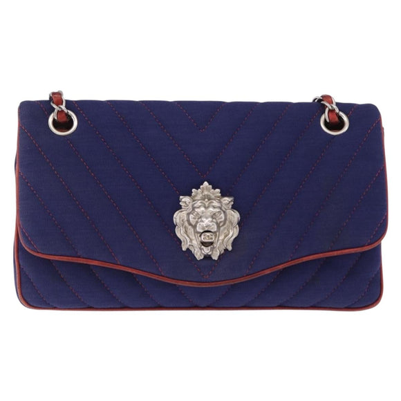 CHANEL V stitch Chain Shoulder Bag Cotton Jersey Navy Silver CC Auth 211675M
