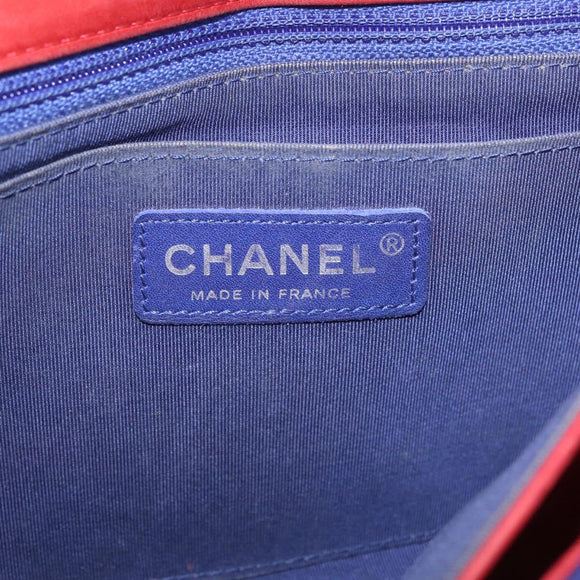 CHANEL V stitch Chain Shoulder Bag Cotton Jersey Navy Silver CC Auth 211675M