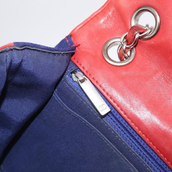 CHANEL V stitch Chain Shoulder Bag Cotton Jersey Navy Silver CC Auth 211675M