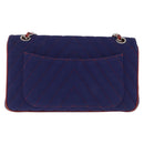 CHANEL V stitch Chain Shoulder Bag Cotton Jersey Navy Silver CC Auth 211675M-3