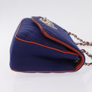 CHANEL V stitch Chain Shoulder Bag Cotton Jersey Navy Silver CC Auth 211675M-4