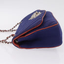CHANEL V stitch Chain Shoulder Bag Cotton Jersey Navy Silver CC Auth 211675M-5
