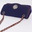CHANEL V stitch Chain Shoulder Bag Cotton Jersey Navy Silver CC Auth 211675M-6