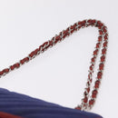 CHANEL V stitch Chain Shoulder Bag Cotton Jersey Navy Silver CC Auth 211675M-8
