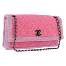 CHANEL Matelasse Chain Shoulder Bag Tweed Pink CC Auth 211677M-1