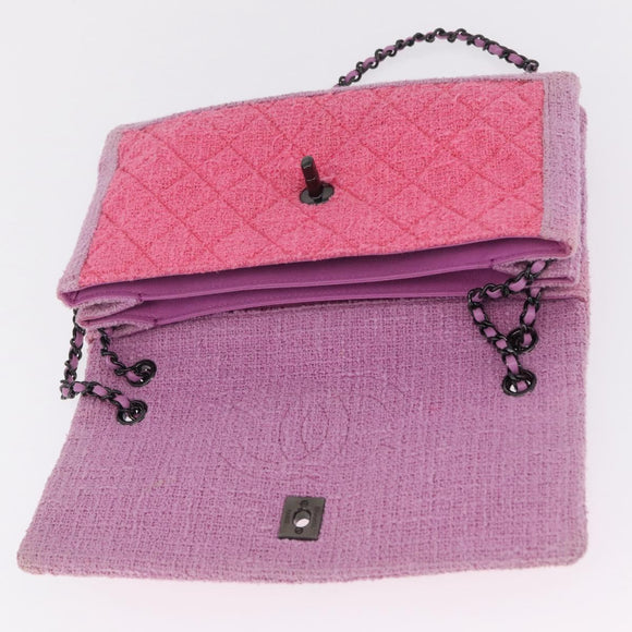 CHANEL Matelasse Chain Shoulder Bag Tweed Pink CC Auth 211677M