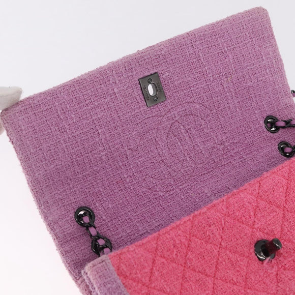CHANEL Matelasse Chain Shoulder Bag Tweed Pink CC Auth 211677M