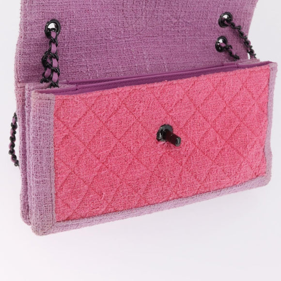 CHANEL Matelasse Chain Shoulder Bag Tweed Pink CC Auth 211677M