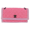 CHANEL Matelasse Chain Shoulder Bag Tweed Pink CC Auth 211677M-2