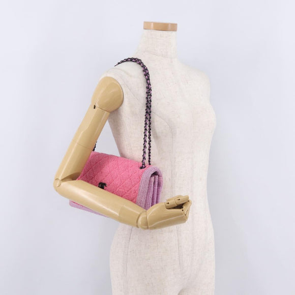 CHANEL Matelasse Chain Shoulder Bag Tweed Pink CC Auth 211677M