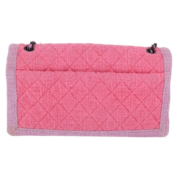CHANEL Matelasse Chain Shoulder Bag Tweed Pink CC Auth 211677M
