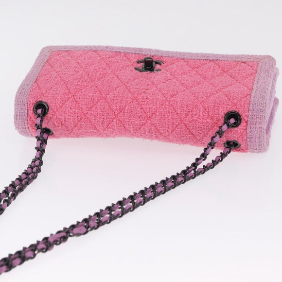 CHANEL Matelasse Chain Shoulder Bag Tweed Pink CC Auth 211677M