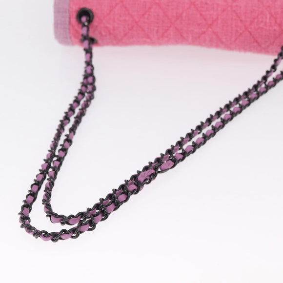 CHANEL Matelasse Chain Shoulder Bag Tweed Pink CC Auth 211677M