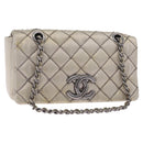CHANEL Matelasse Chain Shoulder Bag Satin Gold Silver CC Auth 211678A-1