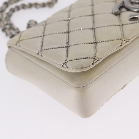 CHANEL Matelasse Chain Shoulder Bag Satin Gold Silver CC Auth 211678A