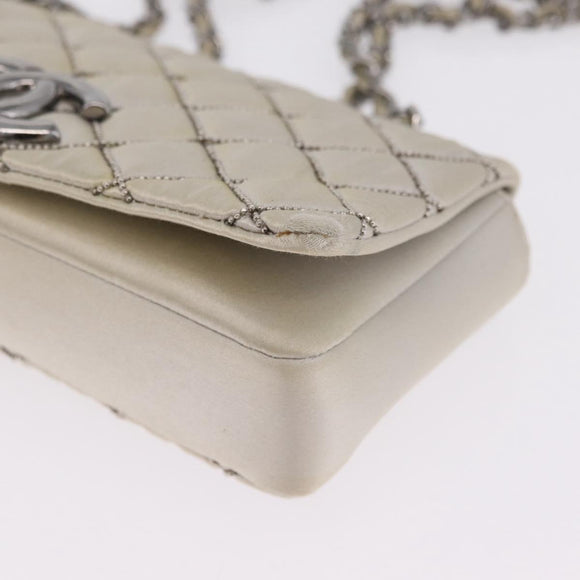 CHANEL Matelasse Chain Shoulder Bag Satin Gold Silver CC Auth 211678A