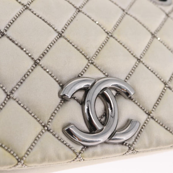CHANEL Matelasse Chain Shoulder Bag Satin Gold Silver CC Auth 211678A