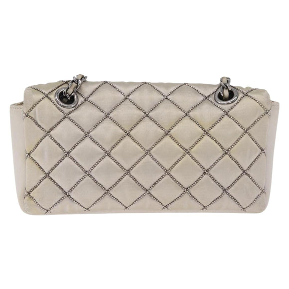 CHANEL Matelasse Chain Shoulder Bag Satin Gold Silver CC Auth 211678A