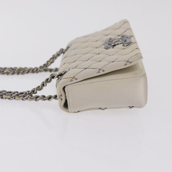 CHANEL Matelasse Chain Shoulder Bag Satin Gold Silver CC Auth 211678A