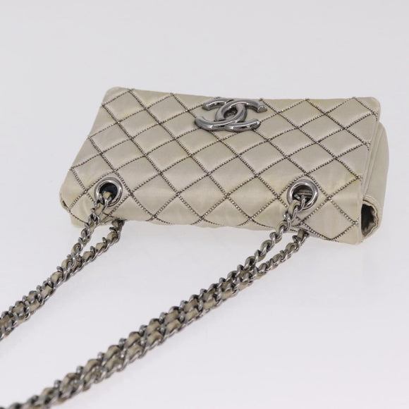 CHANEL Matelasse Chain Shoulder Bag Satin Gold Silver CC Auth 211678A