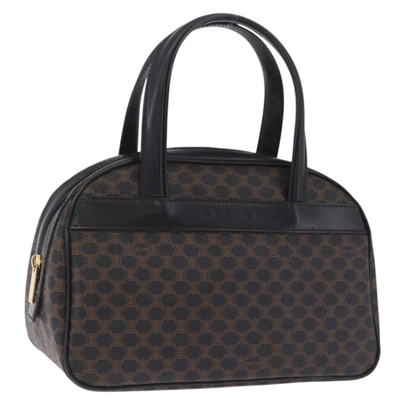 CELINE Macadam Canvas Hand Bag PVC Leather Black Gold Auth 211680A