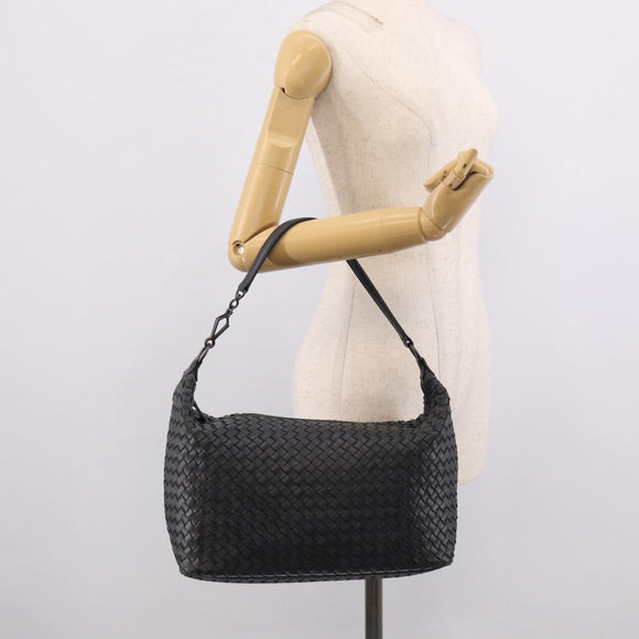 Bottega Veneta INTRECCIATO Shoulder Bag Leather Black Auth 211692A