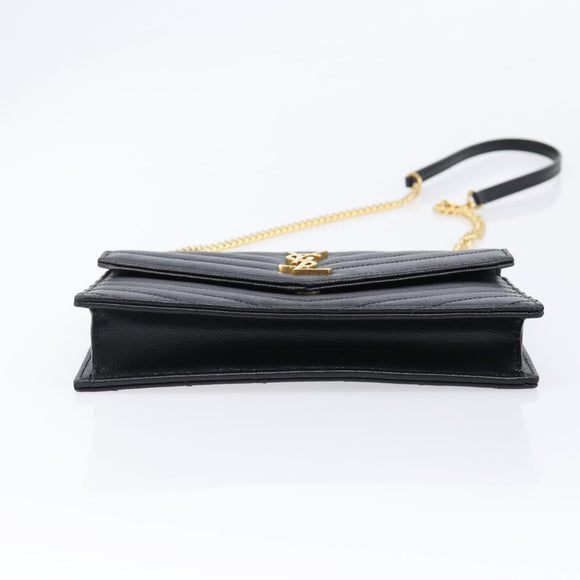 Saint Laurent Cassandra Chain Shoulder Bag Leather Black Gold Auth 211695V