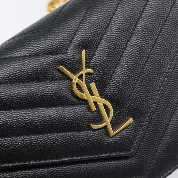 Saint Laurent Cassandra Chain Shoulder Bag Leather Black Gold Auth 211695V
