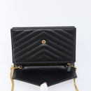 Saint Laurent Cassandra Chain Shoulder Bag Leather Black Gold Auth 211695V-16