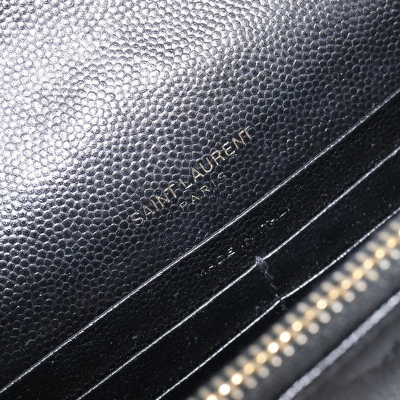 Saint Laurent Cassandra Chain Shoulder Bag Leather Black Gold Auth 211695V