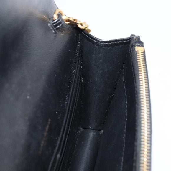 Saint Laurent Cassandra Chain Shoulder Bag Leather Black Gold Auth 211695V