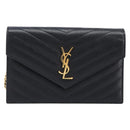 Saint Laurent Cassandra Chain Shoulder Bag Leather Black Gold Auth 211695V-2