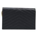 Saint Laurent Cassandra Chain Shoulder Bag Leather Black Gold Auth 211695V-3