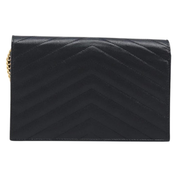 Saint Laurent Cassandra Chain Shoulder Bag Leather Black Gold Auth 211695V