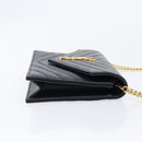 Saint Laurent Cassandra Chain Shoulder Bag Leather Black Gold Auth 211695V-4
