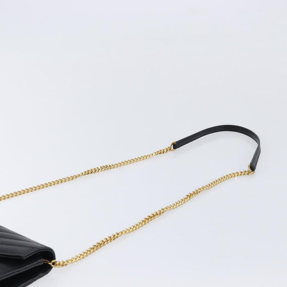 Saint Laurent Cassandra Chain Shoulder Bag Leather Black Gold Auth 211695V