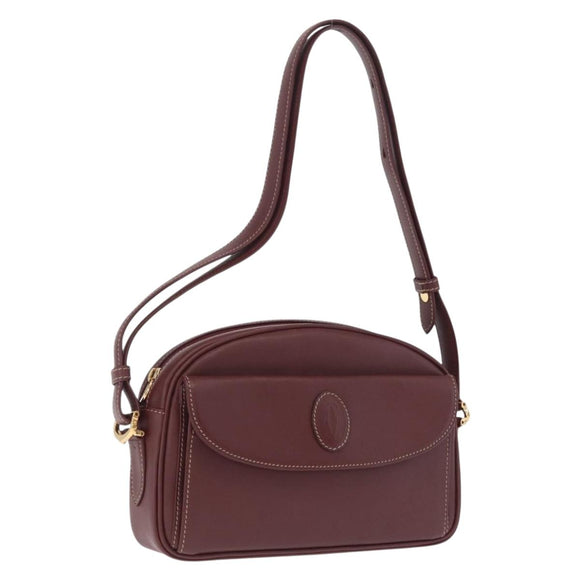 Cartier Must Line Shoulder Bag Leather Bordeaux Gold Auth 211696A