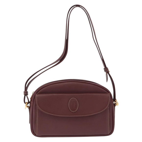 Cartier Must Line Shoulder Bag Leather Bordeaux Gold Auth 211696A