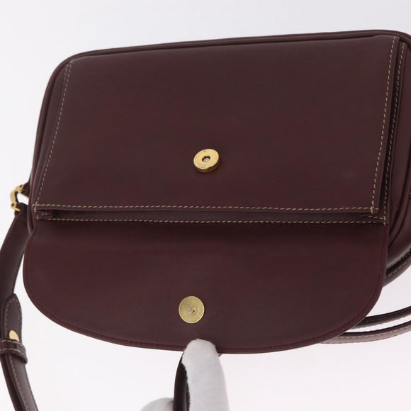 Cartier Must Line Shoulder Bag Leather Bordeaux Gold Auth 211696A