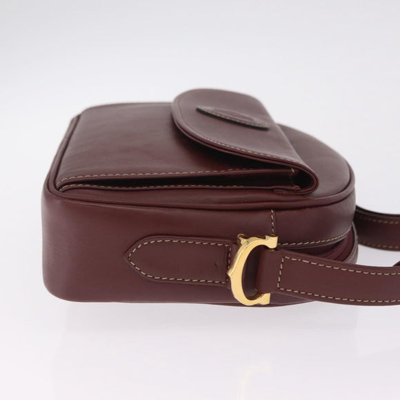 Cartier Must Line Shoulder Bag Leather Bordeaux Gold Auth 211696A