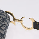 Christian Dior Trotter Canvas saddle Shoulder Bag Navy Gold Auth 211697SAV-11