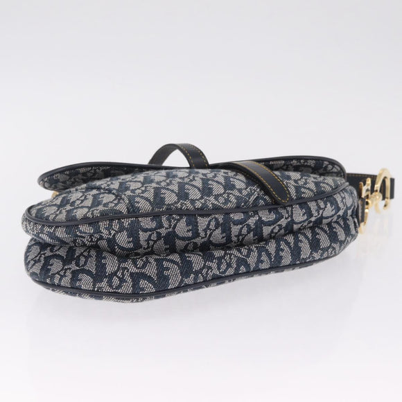 Christian Dior Trotter Canvas saddle Shoulder Bag Navy Gold Auth 211697SAV