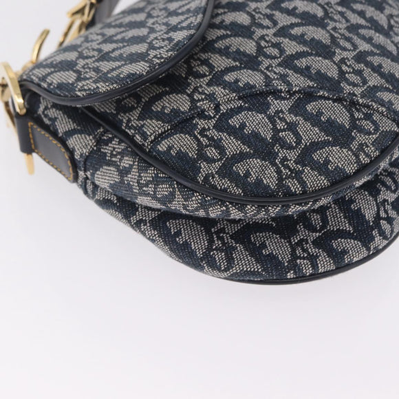 Christian Dior Trotter Canvas saddle Shoulder Bag Navy Gold Auth 211697SAV