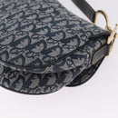 Christian Dior Trotter Canvas saddle Shoulder Bag Navy Gold Auth 211697SAV-16