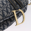 Christian Dior Trotter Canvas saddle Shoulder Bag Navy Gold Auth 211697SAV-17